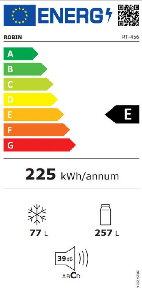 Robin RT-456 Δίπορτο Ψυγείο 334lt Full No Frost Υ170xΠ60xΒ67cm Λευκό