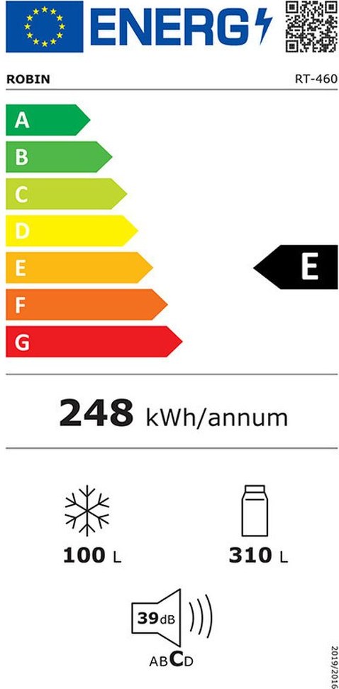 Robin RT-460 Δίπορτο Ψυγείο No Frost Υ168.5xΠ70xΒ70cm Λευκό