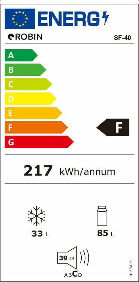 Robin SF-40 Δίπορτο Ψυγείο 118lt Υ114xΠ47.4xΒ50cm Λευκό