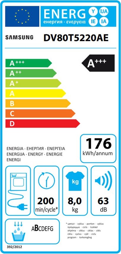 Samsung DV80T5220AE/S6 Στεγνωτήριο Ρούχων 8kg A+++ με Αντλία Θερμότητας