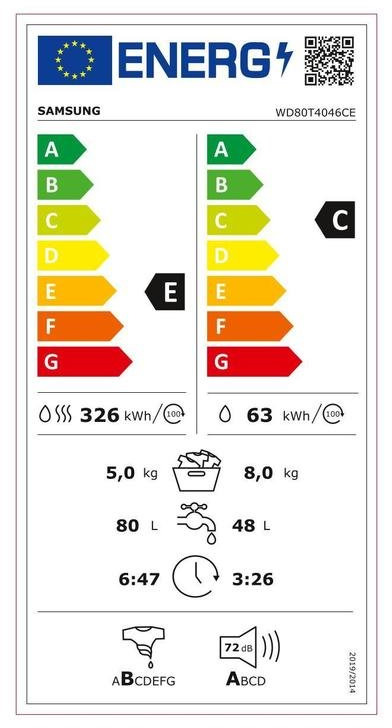 Samsung WD80T4046CE/LE Πλυντήριο Στεγνωτήριο Ρούχων 8kg / 5kg Ατμού 1400 Στροφές