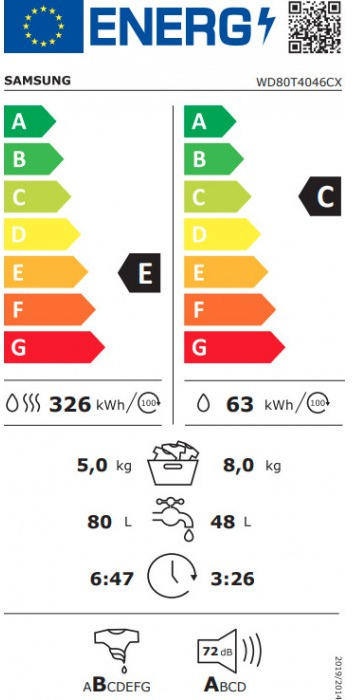 Samsung WD80T4046CX/LE Πλυντήριο Στεγνωτήριο Ρούχων 8kg / 5kg Ατμού 1400 Στροφές