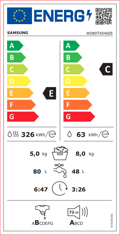 Samsung WD80T4046EE/LE Πλυντήριο Στεγνωτήριο Ρούχων 8kg / 5kg Ατμού 1400 Στροφές