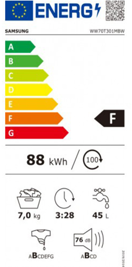 Samsung WW70T301MBW Πλυντήριο Ρούχων 7kg 1200 Στροφών