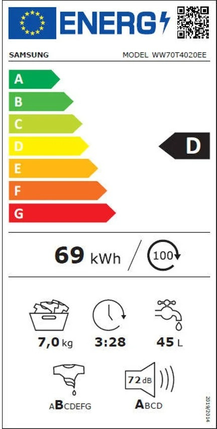 Samsung WW70T4020EE Πλυντήριο Ρούχων 7kg 1200 Στροφών