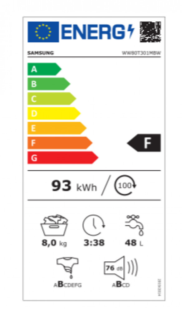 Samsung WW80T301MBW/LE Πλυντήριο Ρούχων 8kg 1200 Στροφών