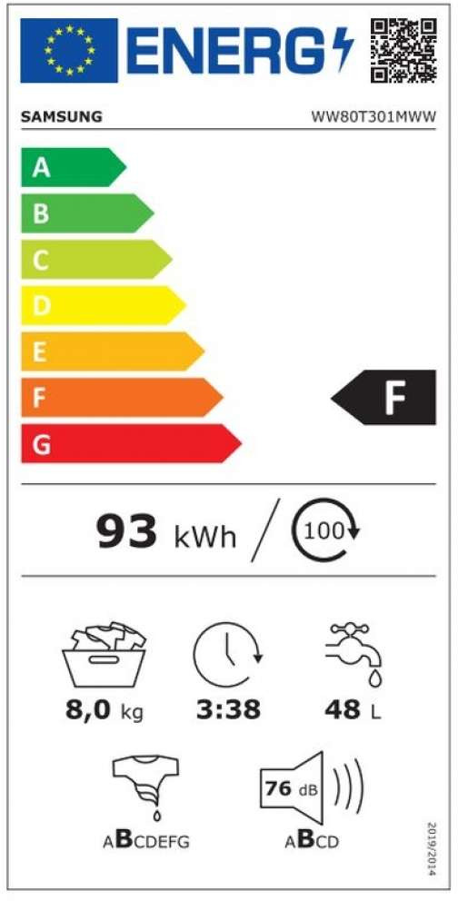 Samsung WW80T301MWW/LE Πλυντήριο Ρούχων 8kg 1200 Στροφών