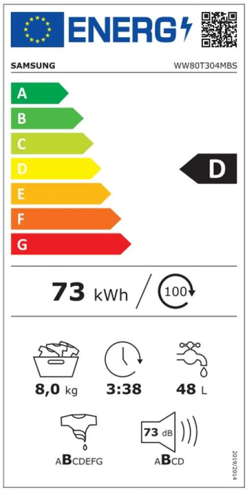 Samsung WW80T304MBS Πλυντήριο Ρούχων 8kg 1400 Στροφών