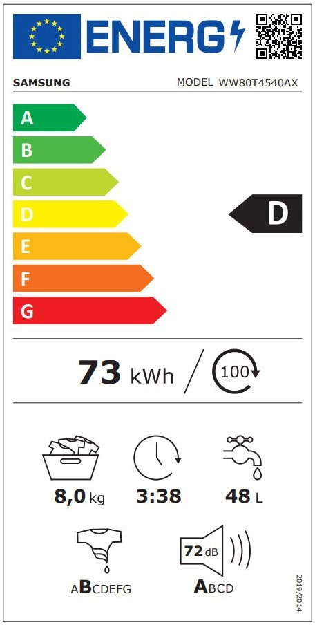 Samsung WW80T4540AX/LE Πλυντήριο Ρούχων 8kg 1400 Στροφών