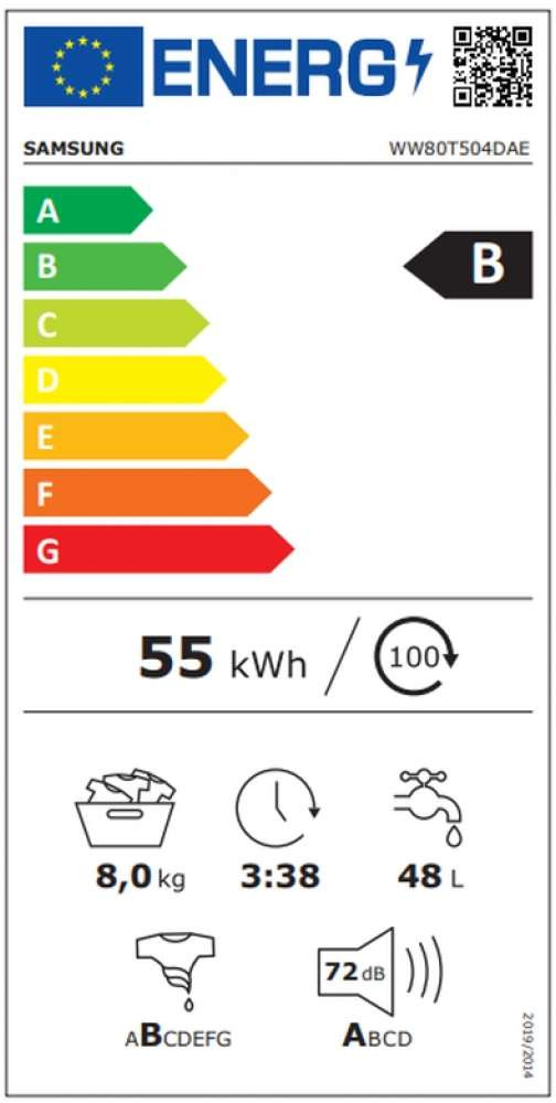 Samsung WW80T504DAE/S7 Πλυντήριο Ρούχων 8kg 1400 Στροφών