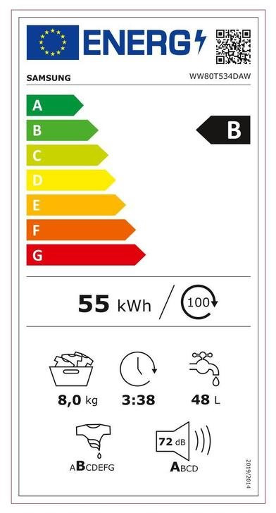 Samsung WW80T534DAW/S7 Πλυντήριο Ρούχων 8kg 1400 Στροφών