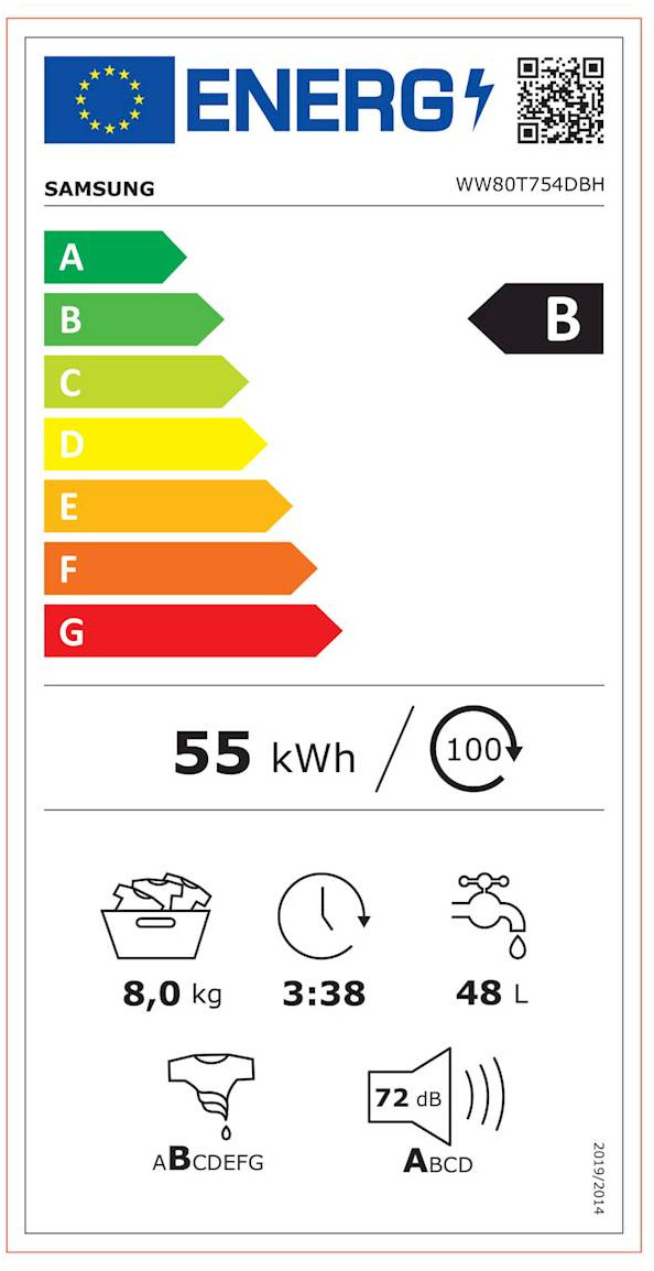 Samsung WW80T754DBH Πλυντήριο Ρούχων 8kg 1400 Στροφών