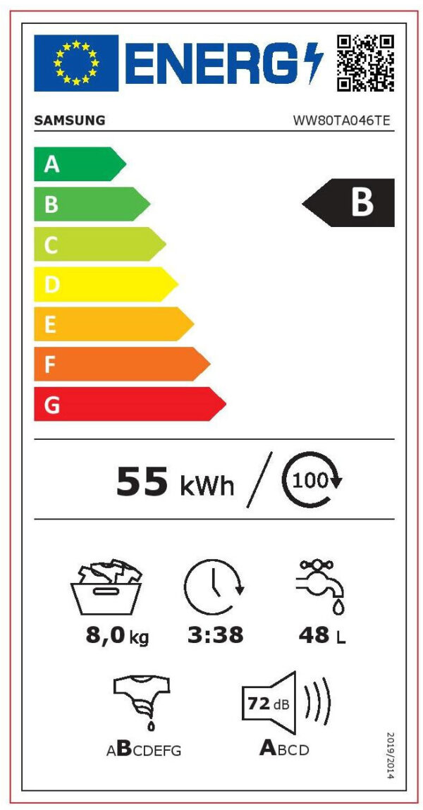 Samsung WW80TA046TE Πλυντήριο Ρούχων 8kg 1400 Στροφών