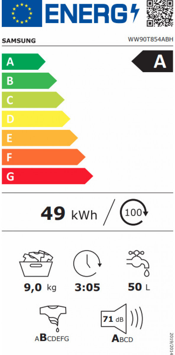 Samsung WW90T854ABH/S6 Πλυντήριο Ρούχων 9kg 1400 Στροφών