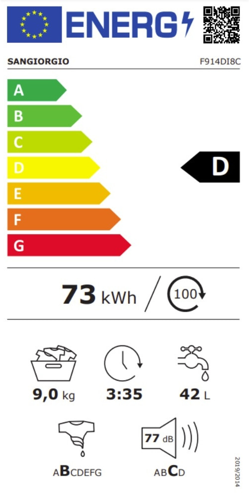 SanGiorgio F914DI8C Πλυντήριο Ρούχων 9kg 1400 Στροφών