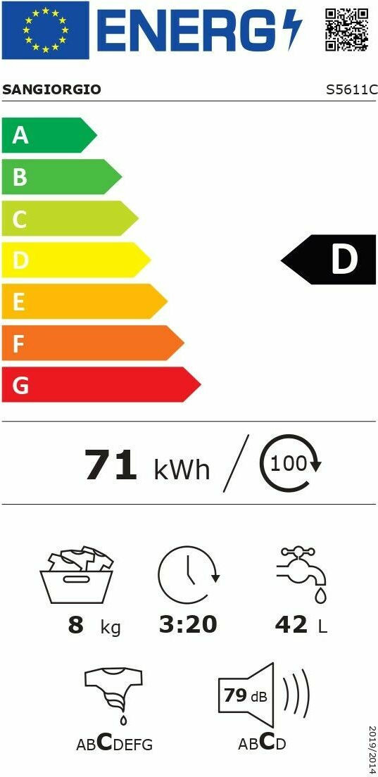 SanGiorgio S5611C Πλυντήριο Ρούχων 8kg 1100 Στροφών