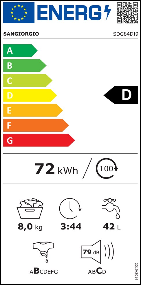 SanGiorgio SDG84DI9 Πλυντήριο Ρούχων 8kg 1400 Στροφών