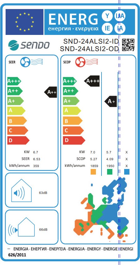 Sendo Aeolos II SND-24ALSI2 Κλιματιστικό Inverter 24000 BTU A++/A+++ με Wi-Fi