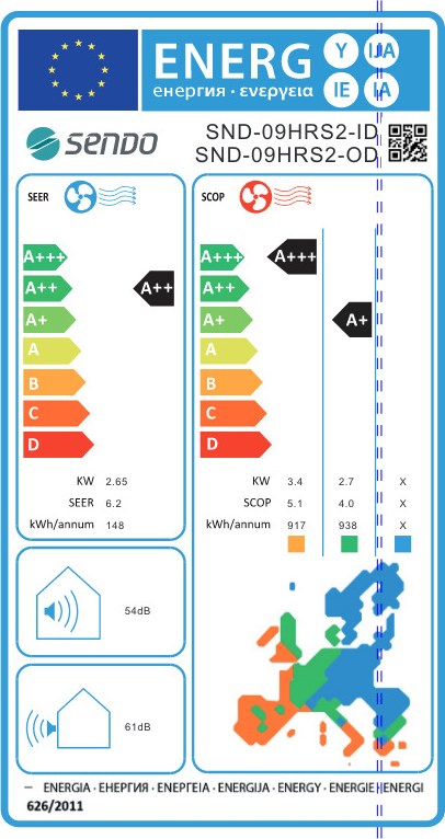 Sendo Hermes II White SND-09HRS2-ID/SND-09HRS2-OD Κλιματιστικό Inverter 9000 BTU A++/A+++ με Ιονιστή και Wi-Fi