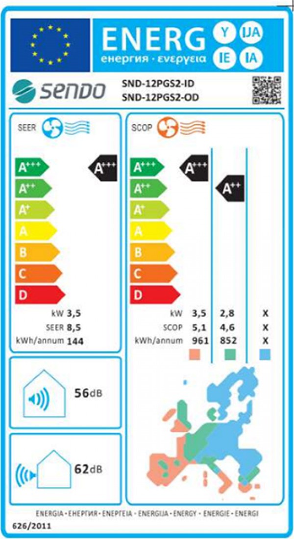 Sendo Pegasus SND-12PGS2 Κλιματιστικό Inverter 12000 BTU A+++/A+++ με Wi-Fi