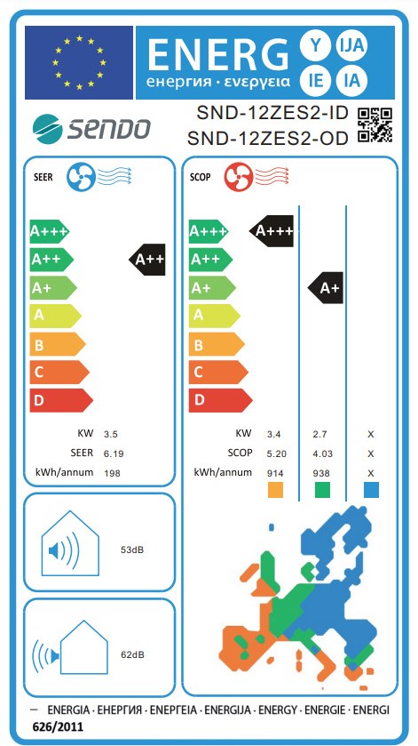 Sendo Zeas 2 SND-12ZES2-ID/SND-12ZES2-OD Κλιματιστικό Inverter 12000 BTU A++/A+++ με Wi-Fi