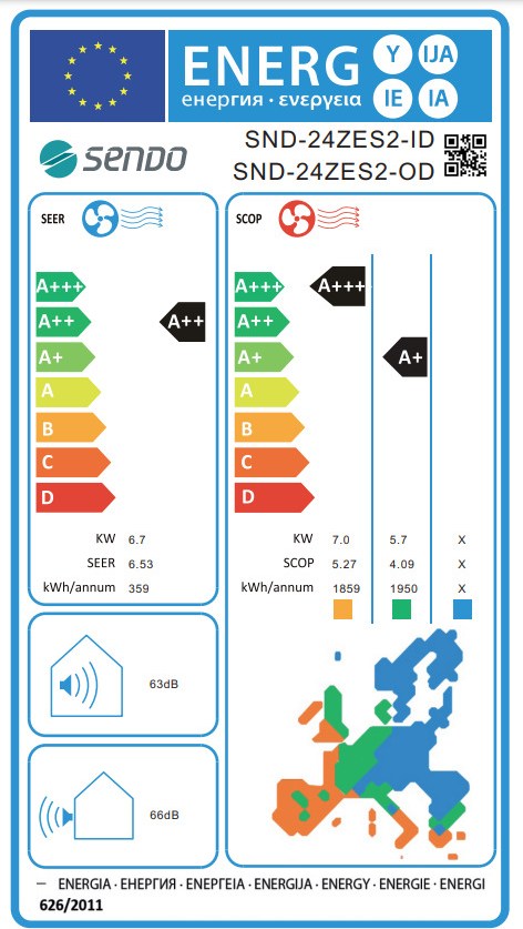 Sendo Zeas 2 SND-24ZES2-ID/SND-24ZES2-OD Κλιματιστικό Inverter 24000 BTU A++/A+ με Wi-Fi