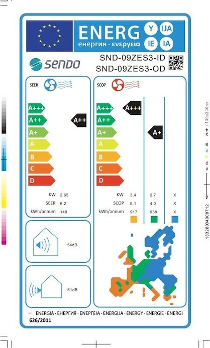 Sendo Zeas SND-09ZES3/SND-09ZES3 Κλιματιστικό Inverter 9000 BTU A++/A+++ με Wi-Fi