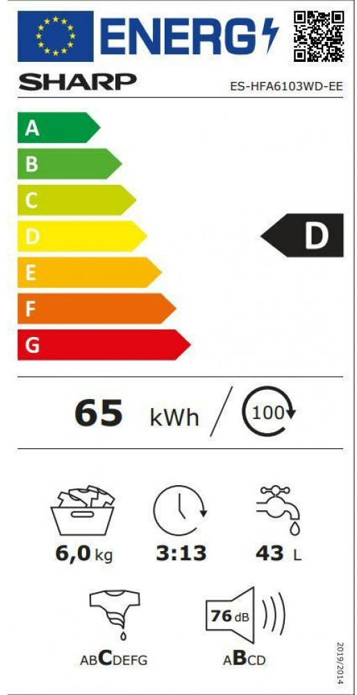 Sharp ES-HFA6103WD Πλυντήριο Ρούχων 6kg 1000 Στροφών