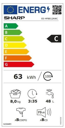 Sharp ES-HFB812AWC Πλυντήριο Ρούχων 8kg 1200 Στροφών