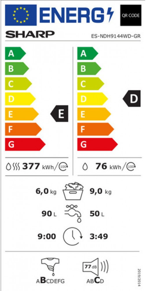 Sharp ES-NDH9144WD-GR Πλυντήριο Στεγνωτήριο Ρούχων 9kg / 6kg 1400 Στροφές