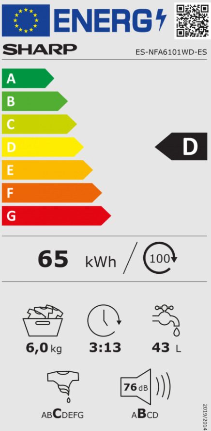 Sharp ES-NFA6101WD Πλυντήριο Ρούχων 6kg 1000 Στροφών