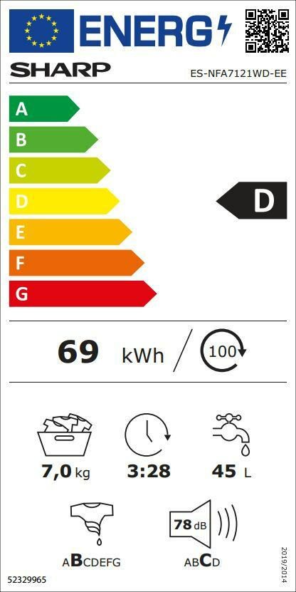 Sharp ES-NFA7121WD Πλυντήριο Ρούχων 7kg 1200 Στροφών