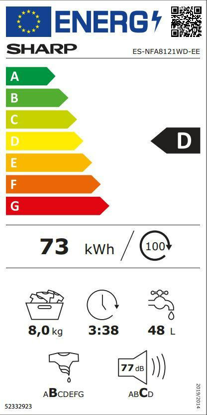 Sharp ES-NFA8121WD Πλυντήριο Ρούχων 8kg 1200 Στροφών