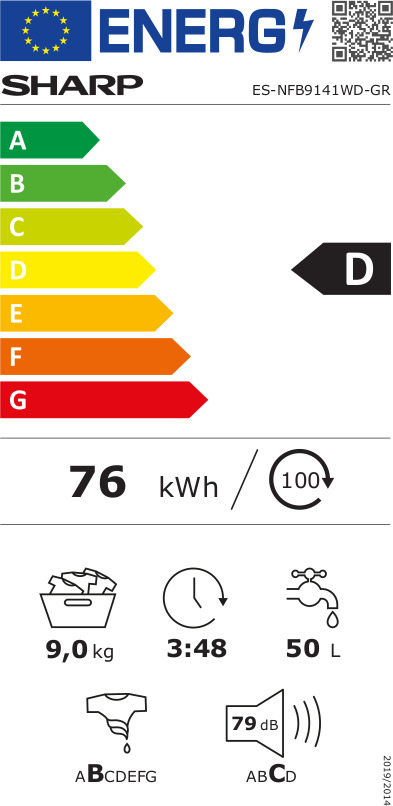 Sharp ES-NFB9141WD Πλυντήριο Ρούχων 9kg 1400 Στροφών