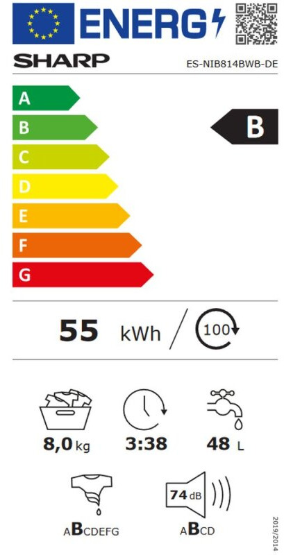 Sharp ES-NIB814BWB Πλυντήριο Ρούχων 8kg 1400 Στροφών