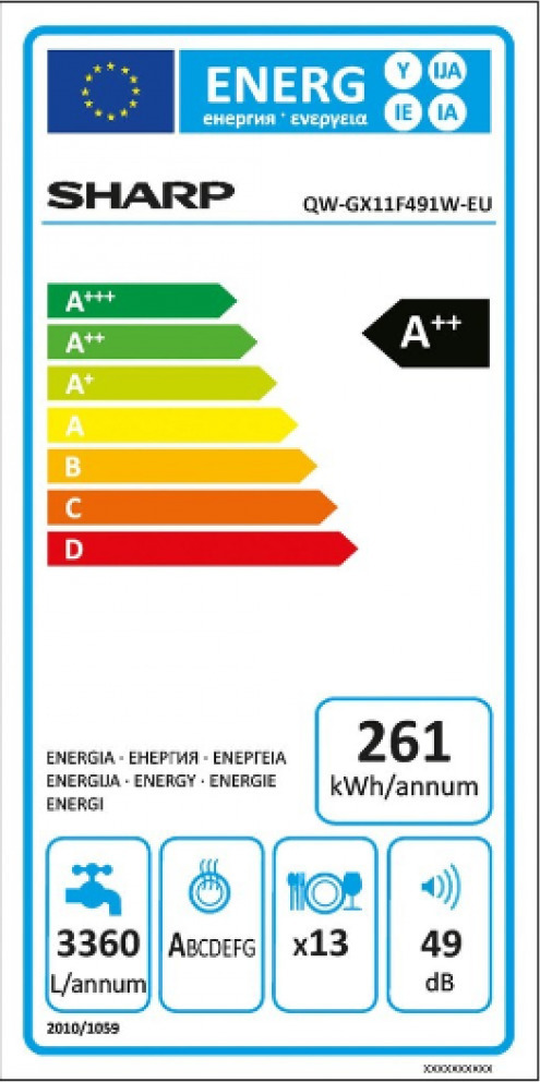 Sharp QW-GX11F491W Ελεύθερο Πλυντήριο Πιάτων 60cm για 13 Σερβίτσια Λευκό