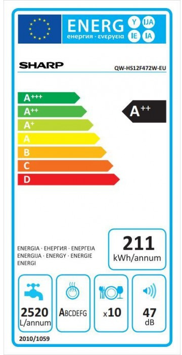 Sharp QW-HS12F472W Ελεύθερο Πλυντήριο Πιάτων 59.8cm για 10 Σερβίτσια Λευκό