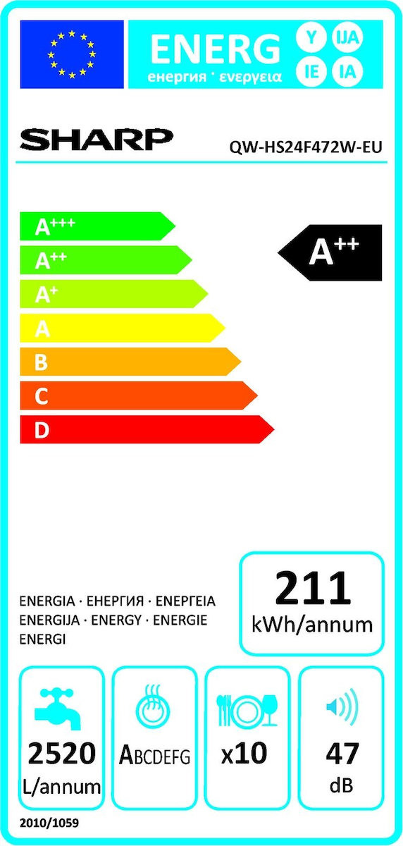 Sharp QW-HS24F472W Ελεύθερο Πλυντήριο Πιάτων 45cm για 10 Σερβίτσια Λευκό