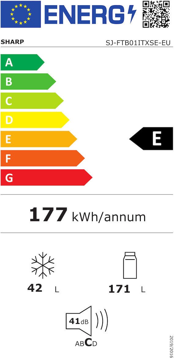 Sharp SJ-FTB01ITXSE Δίπορτο Ψυγείο 213lt Υ144xΠ54xΒ57cm Inox