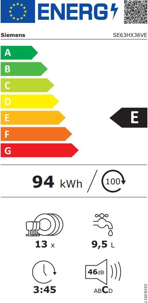 Siemens SE63HX36VE Εντοιχιζόμενο Πλυντήριο Πιάτων 59.8cm για 13 Σερβίτσια Μαύρο