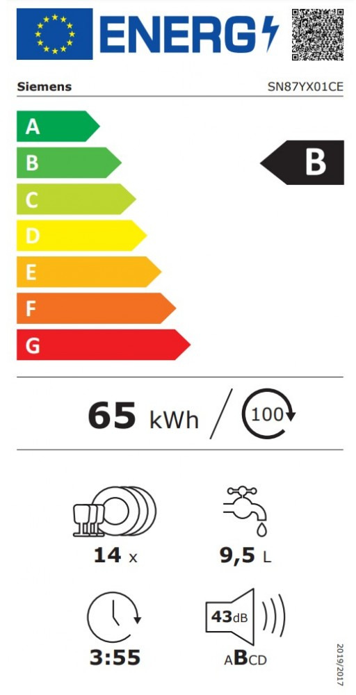 Siemens SN87YX01CE Εντοιχιζόμενο Πλυντήριο Πιάτων 60cm για 14 Σερβίτσια Μαύρο με Wi-Fi