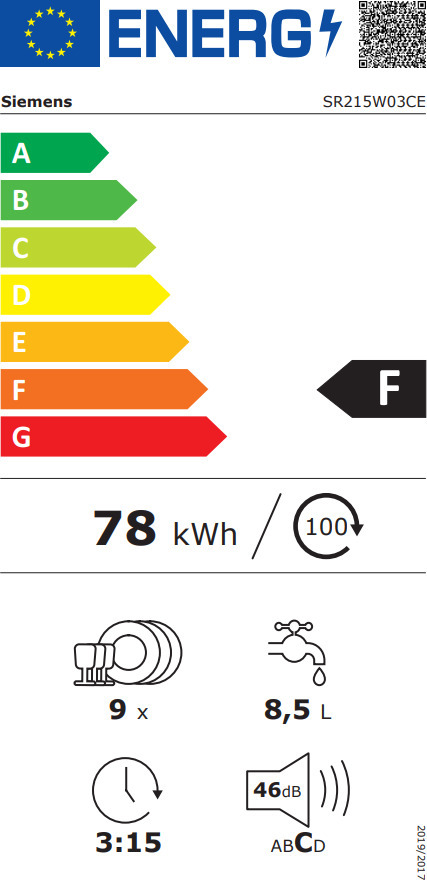 Siemens SR215W03CE Ελεύθερο Πλυντήριο Πιάτων 45cm για 9 Σερβίτσια Λευκό