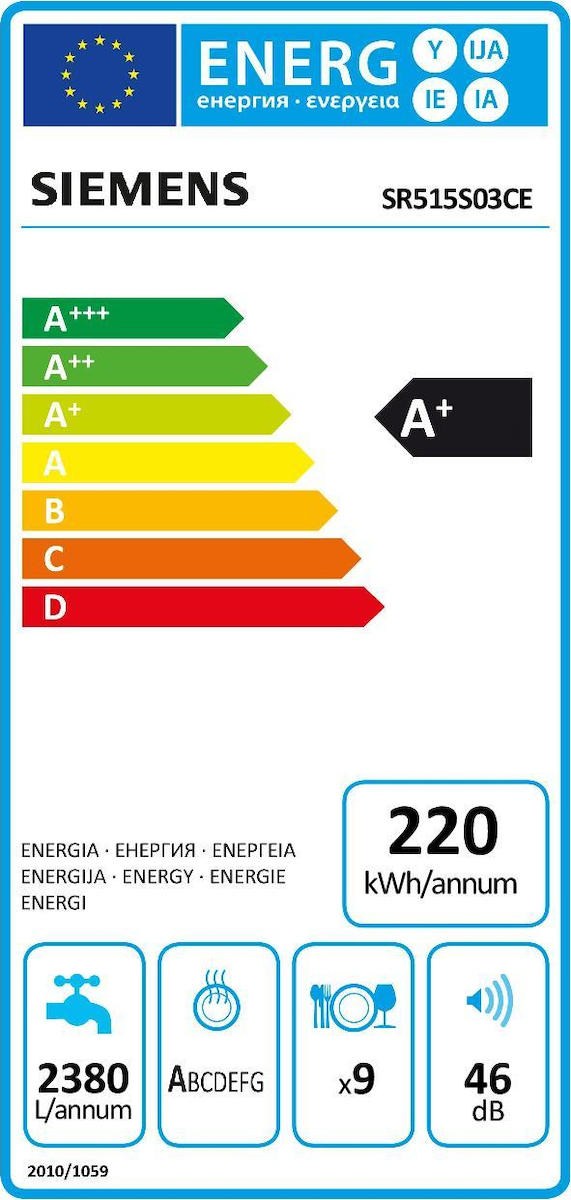 Siemens SR515S03CE Εντοιχιζόμενο Πλυντήριο Πιάτων 44.8cm για 9 Σερβίτσια Λευκό