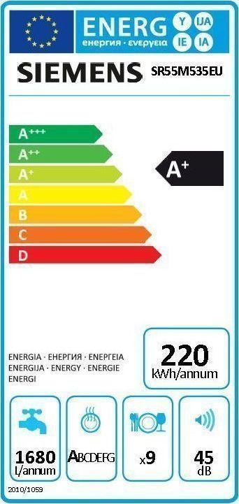 Siemens SR55M535EU Εντοιχιζόμενο Πλυντήριο Πιάτων 44.8cm για 9 Σερβίτσια Λευκό