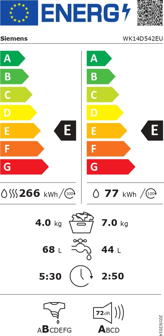 Siemens WK14D542EU Πλυντήριο Στεγνωτήριο Ρούχων 7kg / 4kg 1400 Στροφές