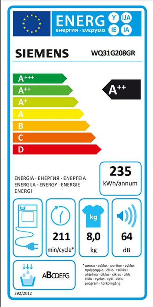 Siemens WQ31G208GR Στεγνωτήριο Ρούχων 8kg A++ με Αντλία Θερμότητας