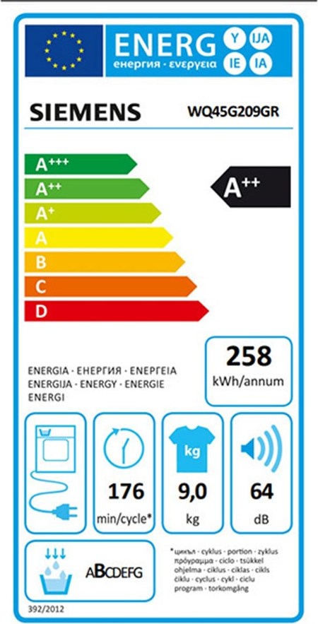 Siemens WQ45G209GR Στεγνωτήριο Ρούχων 9kg A++ με Αντλία Θερμότητας