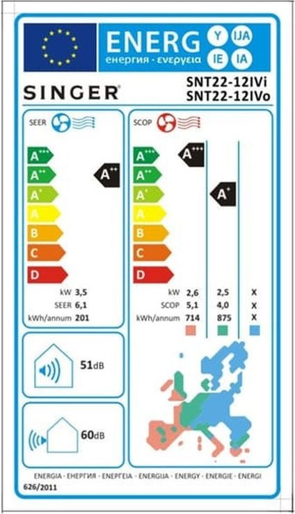 Singer SNT22-12IVI/SNT22-12IVO Κλιματιστικό Inverter 12000 BTU A++/A+++ με Ιονιστή και WiFi