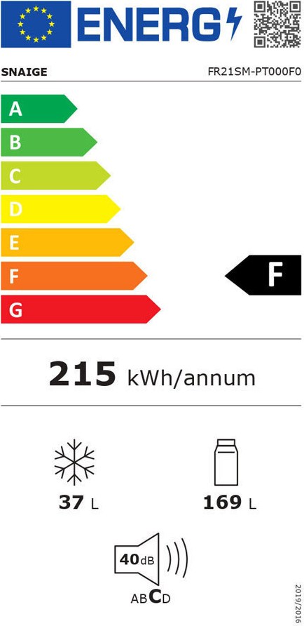 Snaige FR21SM-PT00F0 Δίπορτο Ψυγείο 206lt Υ143cmxΠ54.4cmxΒ55.5cm Λευκό