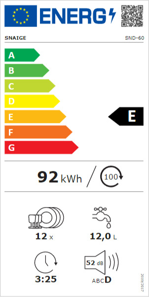 Snaige SND 60 Ελεύθερο Πλυντήριο Πιάτων 60cm για 12 Σερβίτσια Λευκό